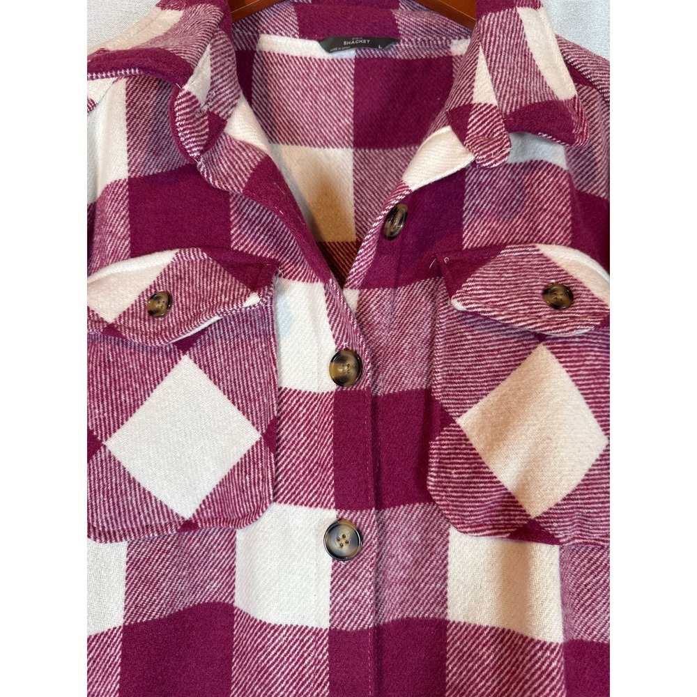 Plaid Shacket Burgundy White Button Down Shirt Jacket Women's Size L‎ - Picture 4 of 7